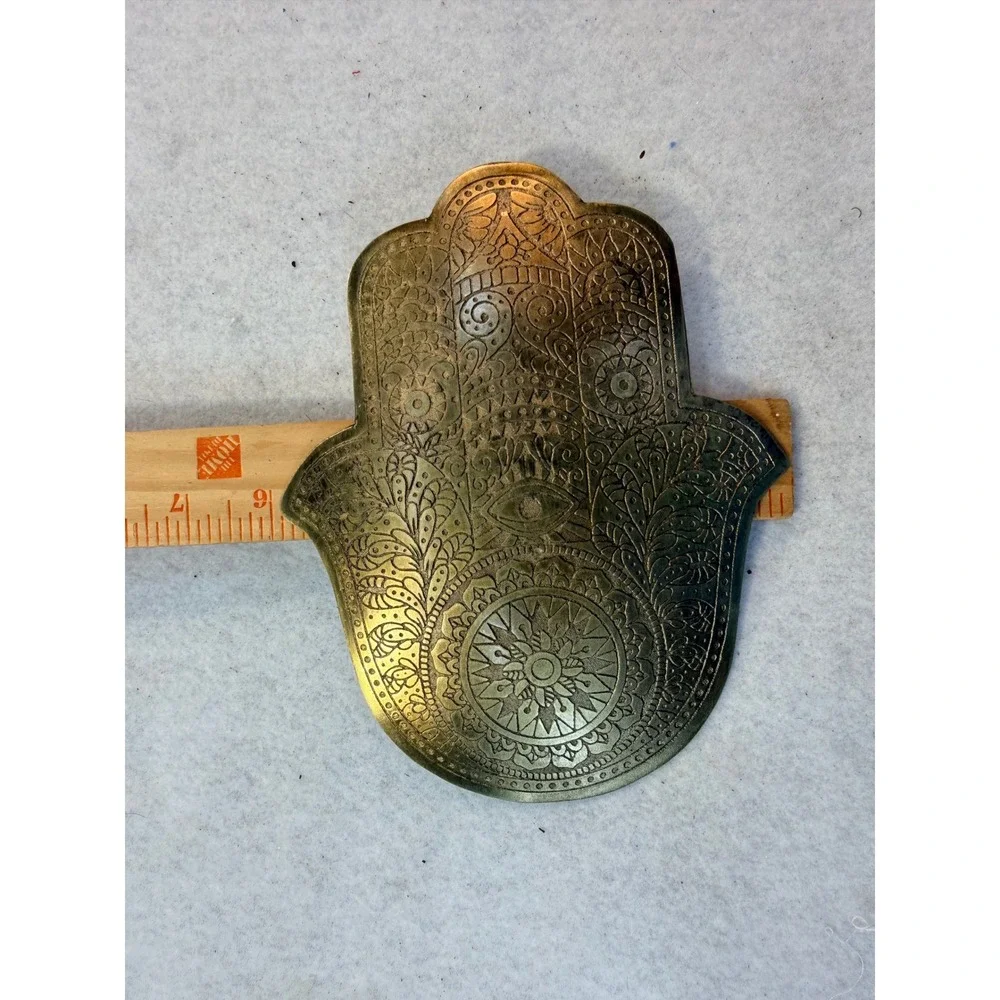 Vintage Etched Hamsa Hand Wall Hanging Plaque Evil Eye Protection Talisman